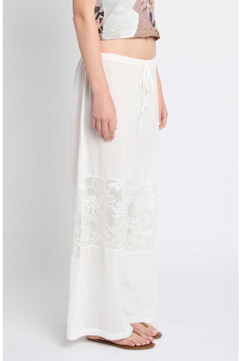 Lace Insert Crinkle Wide Leg Pants, Alternate, color, WHITE