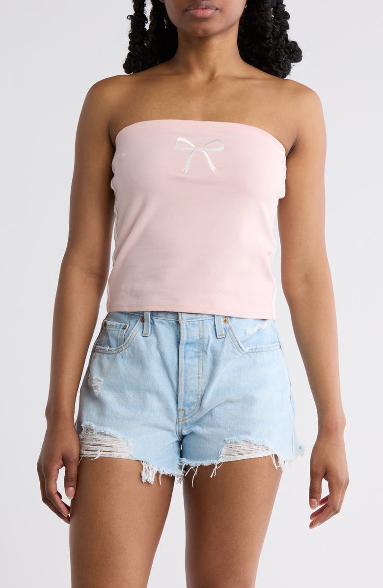 Hi Res Bow Bandeau Tube Top, Main, color, Marshmallow/ Lotus