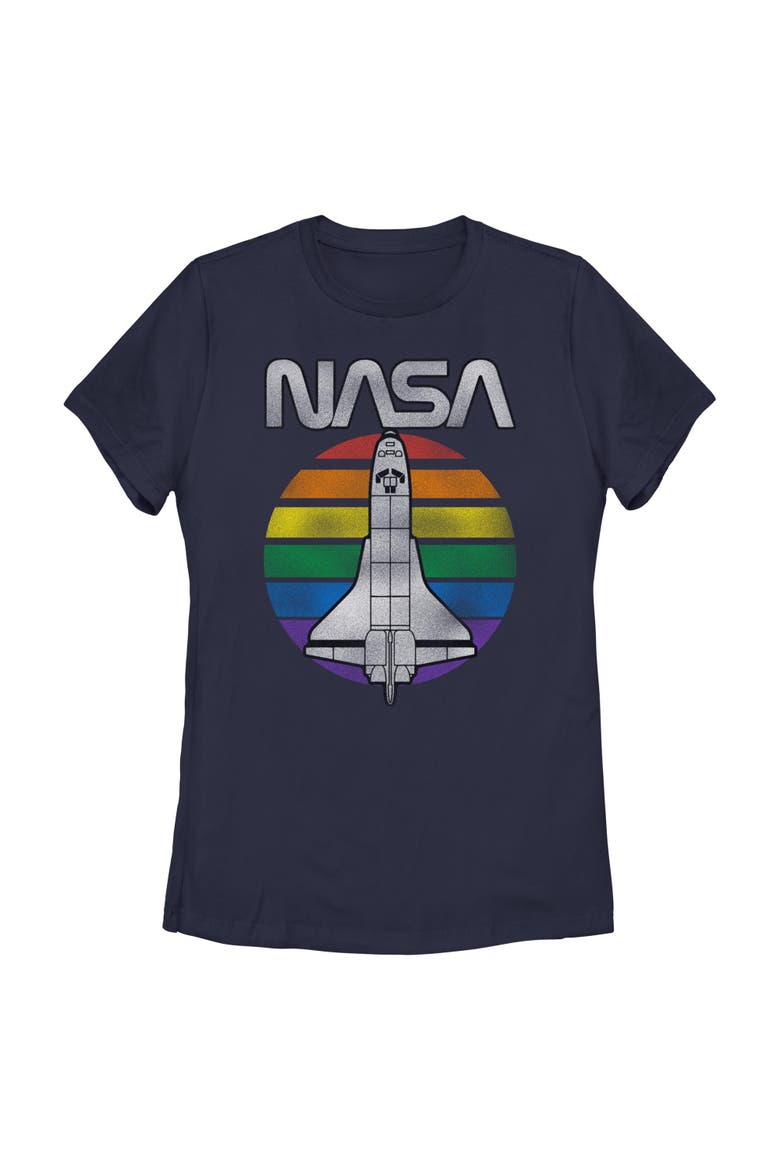 Junior's NASA Retro Spacecraft  Graphic T-Shirt, Main, color, Navy Blue