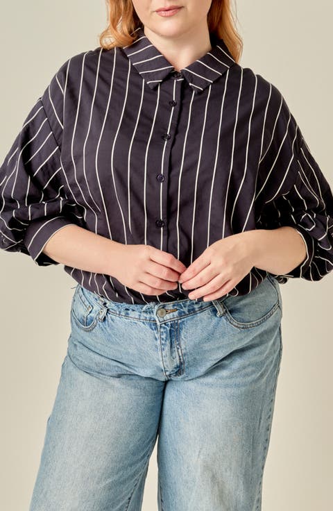 Striped Balloon Sleeve Shirt