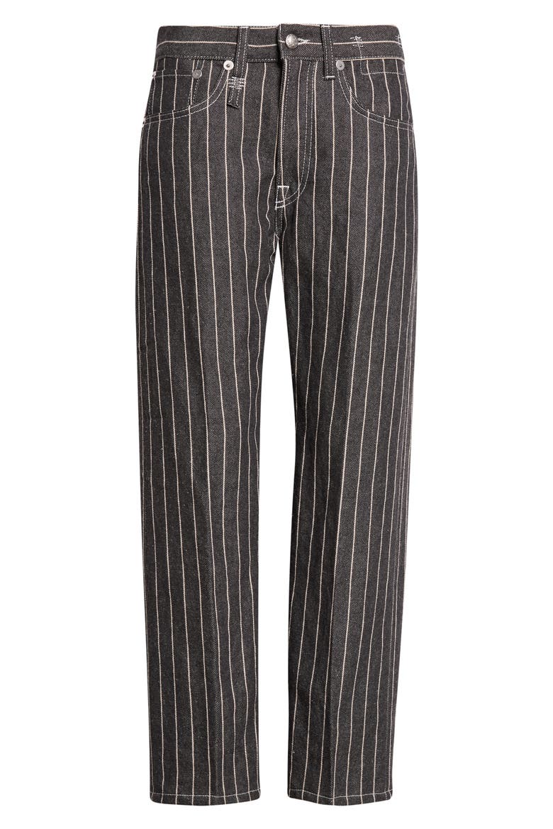 Pinstripe Linen, Wool & Cotton Boyfriend Jeans, Main, color, BLACK ECRU STRIPE