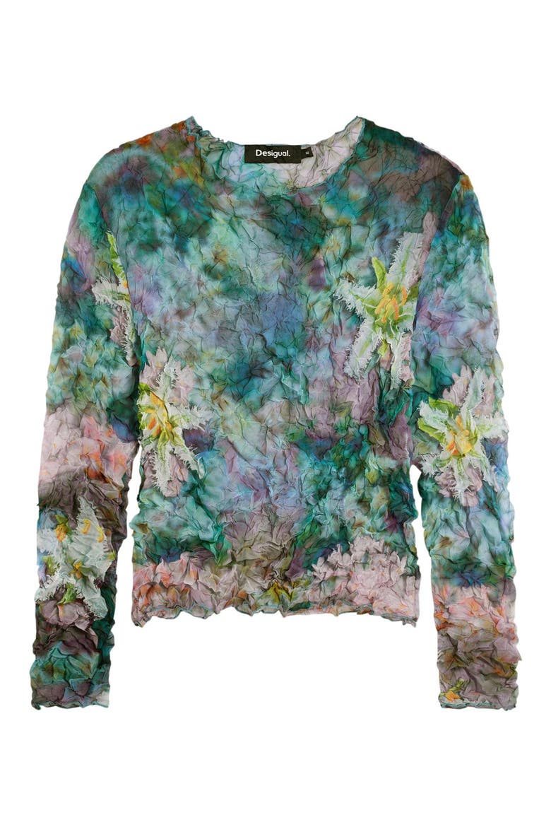 Crinkle Long Sleeve Crop Top, Alternate, color, BLUE