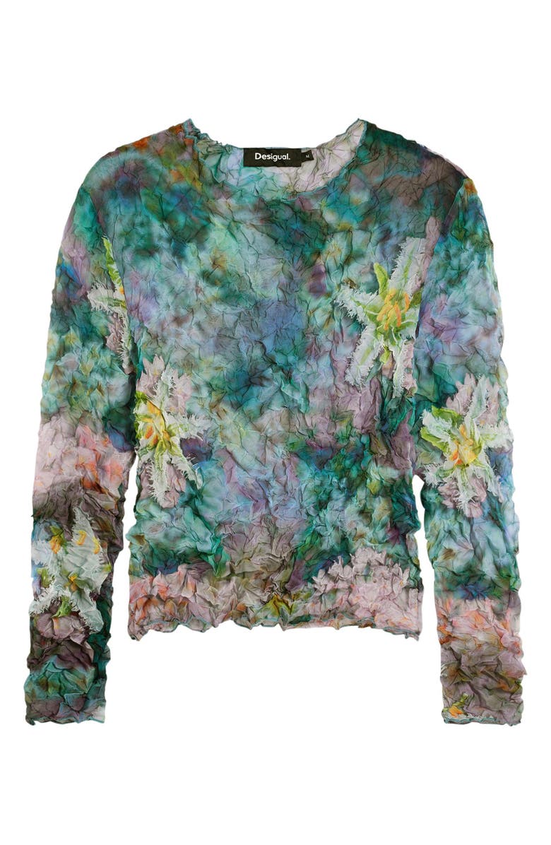 Desigual Crinkle Long Sleeve Crop Top, Alternate, color,