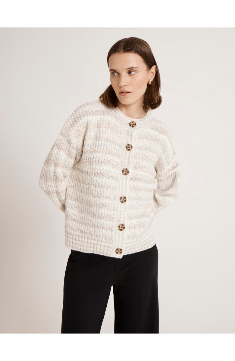 Finery London Whitney Round Neck Knitted Cardigan, Main, color, Ivory Stripe