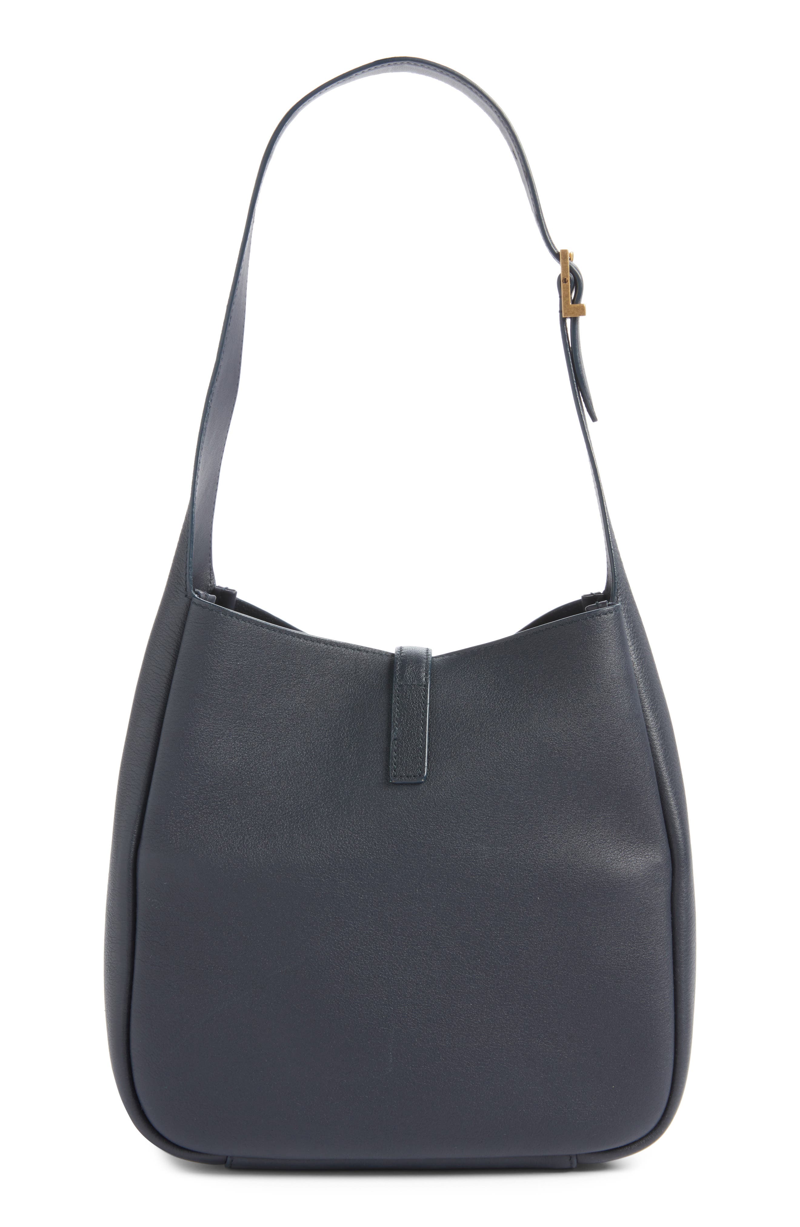 Saint Laurent Small Le 5 à 7 Leather Hobo, Alternate, color, Bleu Abysse