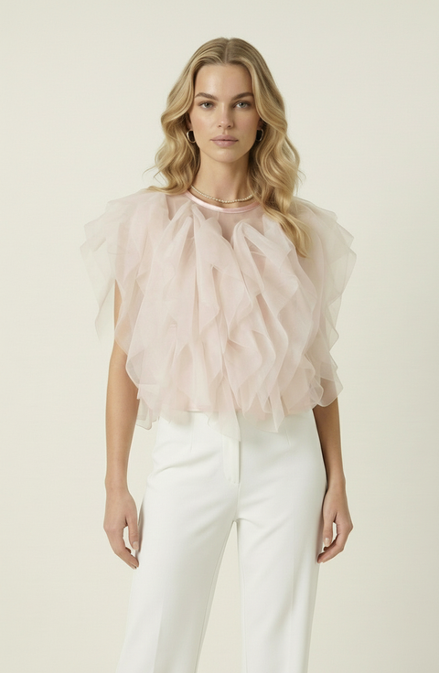 Sheer Ruffled Tulle Blouse