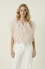 Modenaire Sheer Ruffled Tulle Blouse