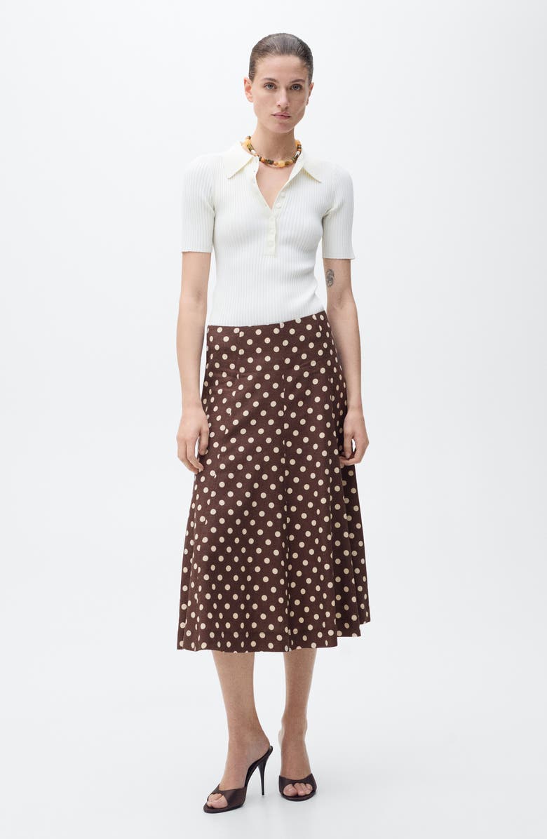 MANGO Polka Dot Flare Linen Blend Skirt, Alternate, color,