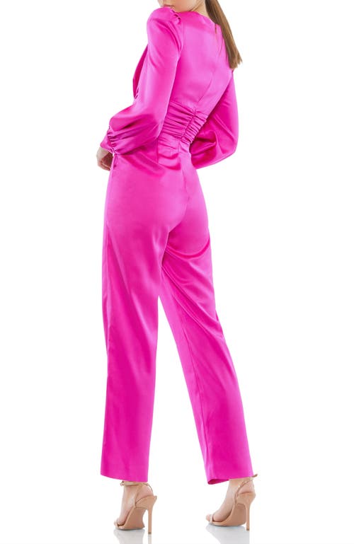 Mac Duggal Front Twist Puff Sleeve Deep V Jumpsuit