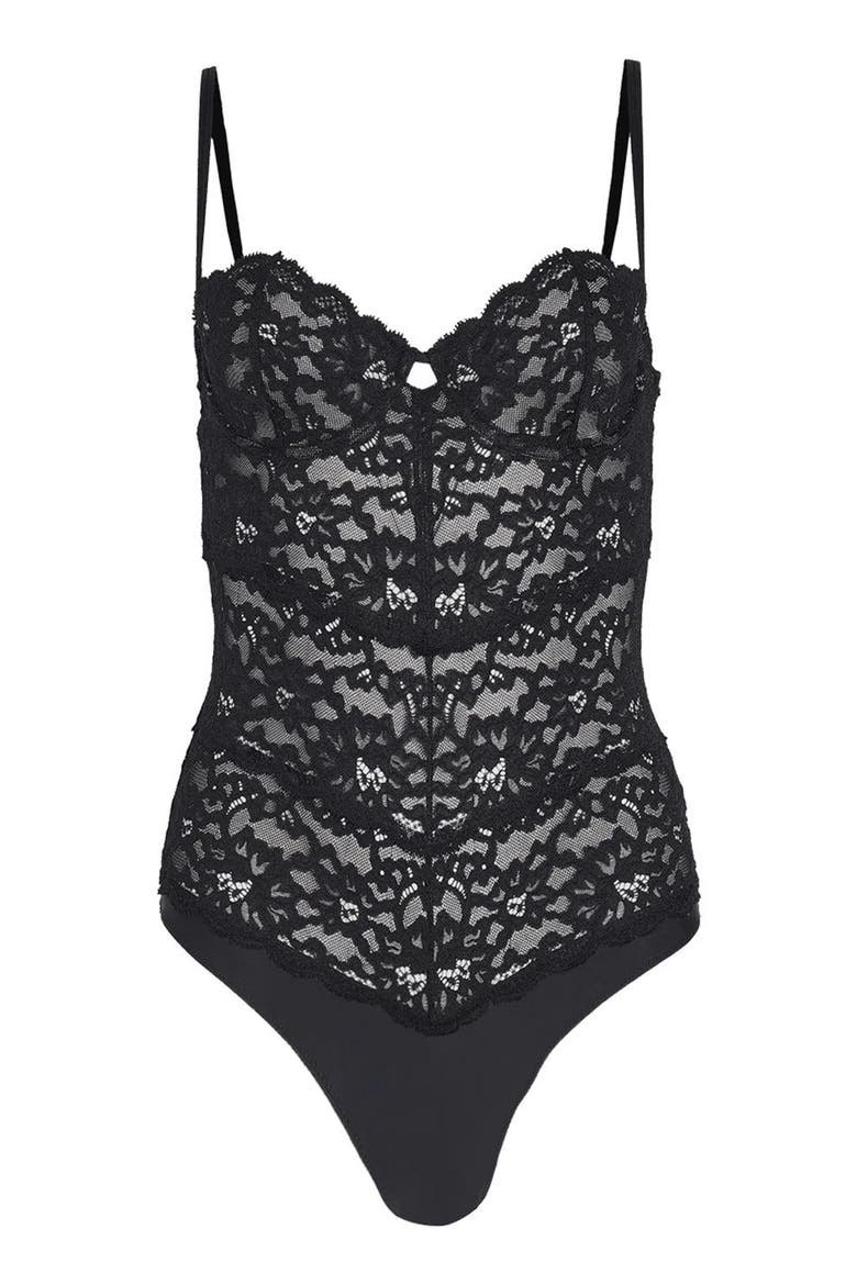 Lace Balconette Bodysuit, Alternate, color, BLACK