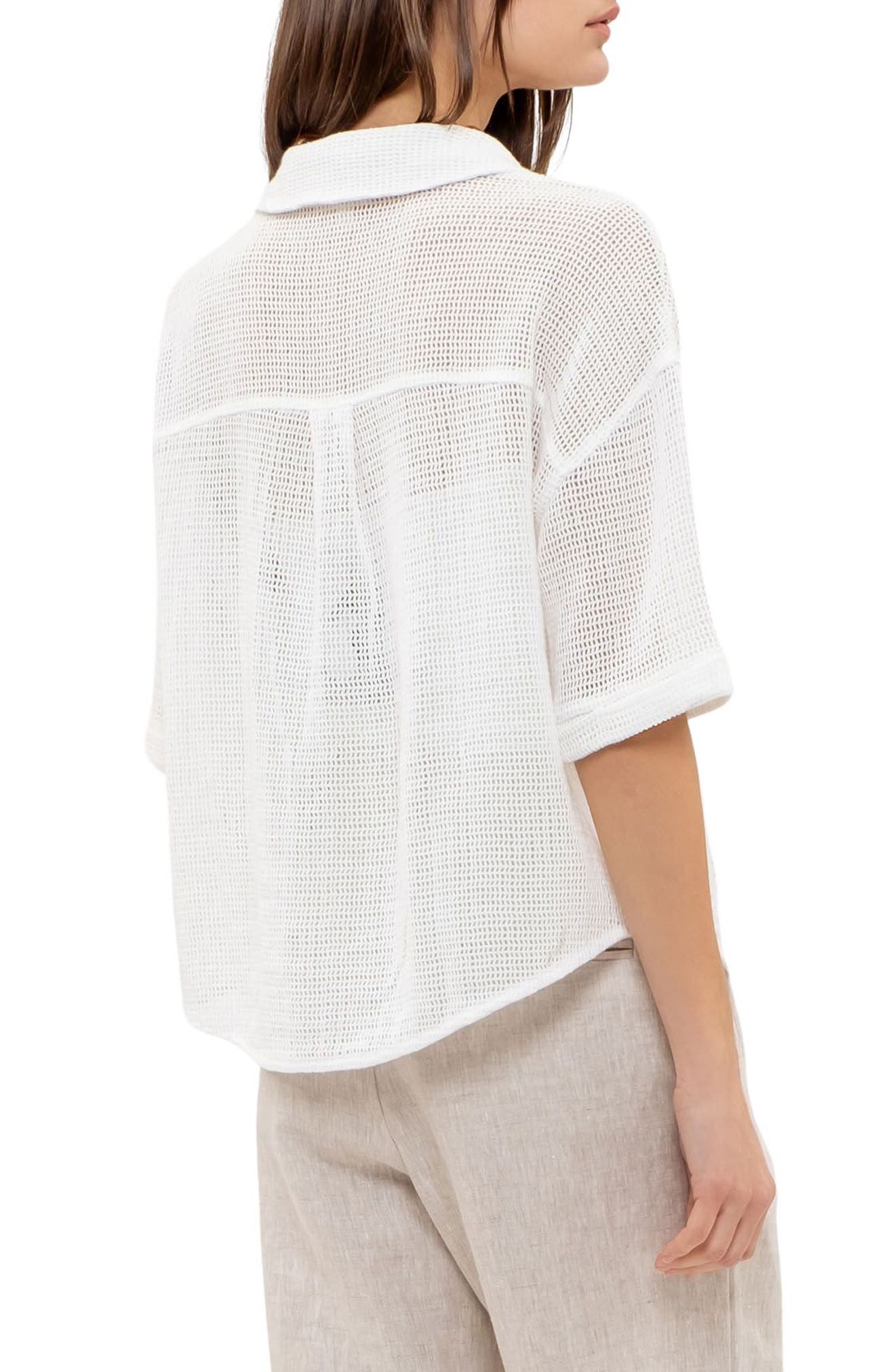 Blu Pepper Mesh Knit Sheer Button Front Top (Women) | Nordstromrack