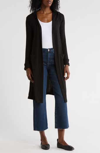 CHENAULT Hooded Ribbed Long Cardigan