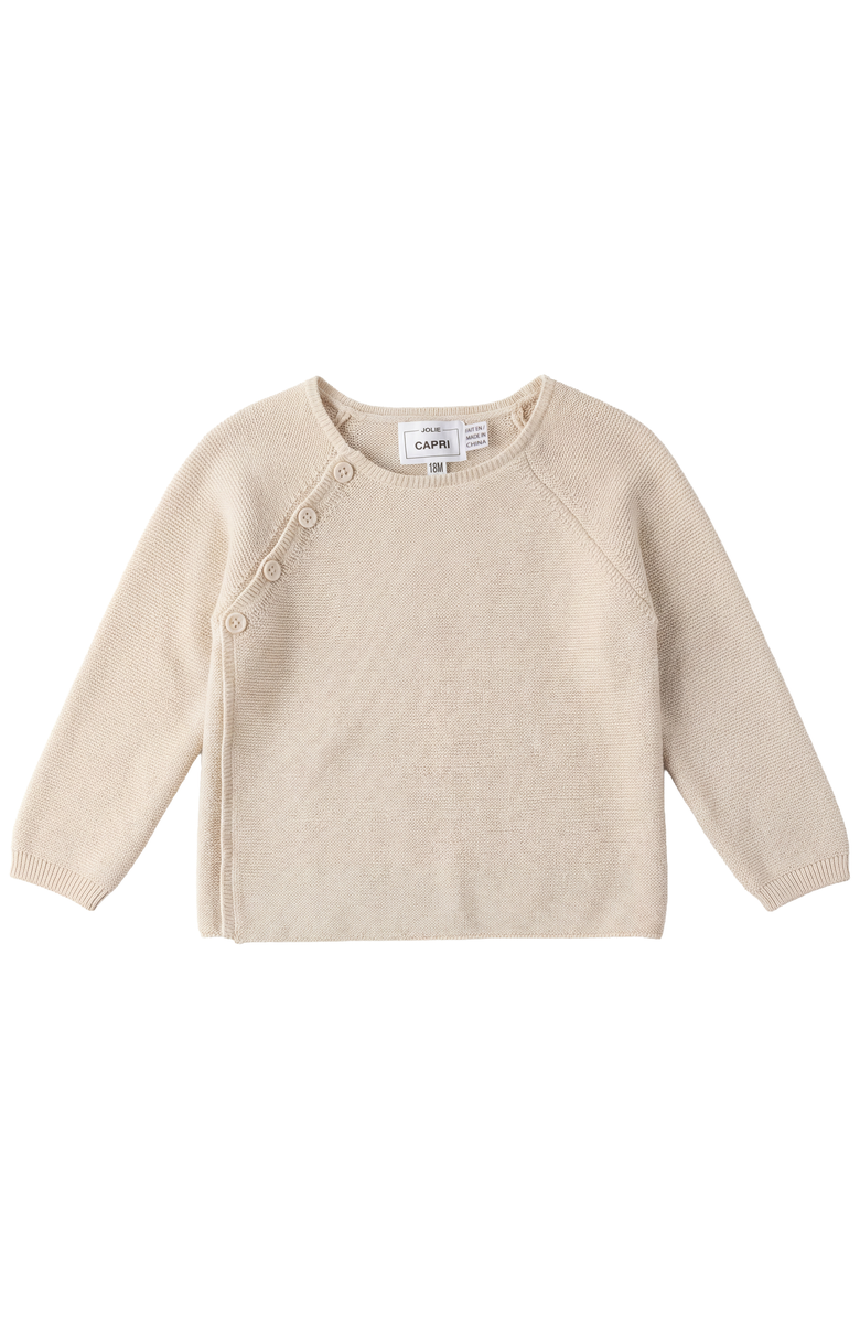 Jolie Capri Boy Wrap Asymmetrical Button Decorative Stitching Cotton Knit Cardigan, Main, color, Dark Almond