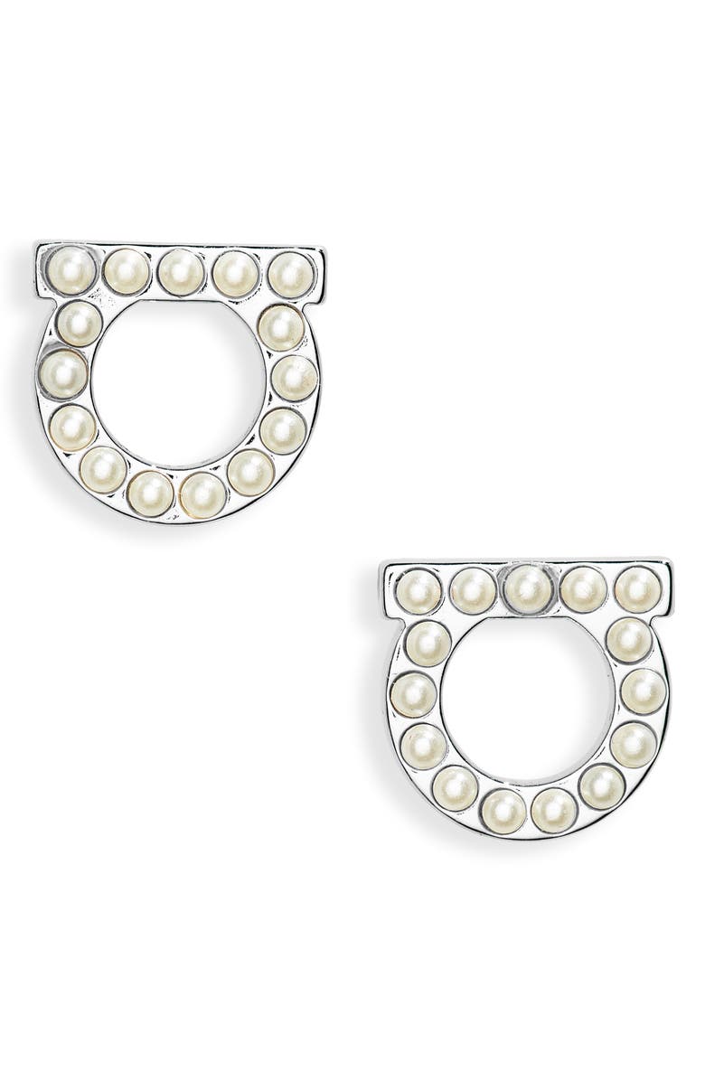 FERRAGAMO Salvatore Ferragamo Small Gancio Imitation Pearl Stud Earrings, Main, color, 
