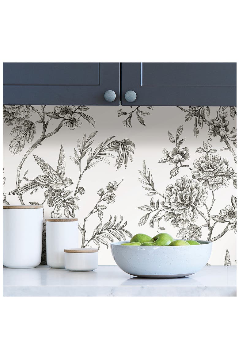 Charcoal Longwood Peel & Stick Wallpaper, Alternate, color, WHITE
