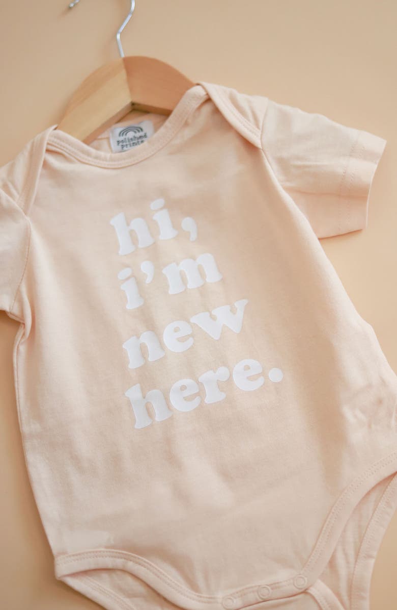 POLISHED PRINTS Hi I'm New Here Organic Cotton Bodysuit, Alternate, color, 