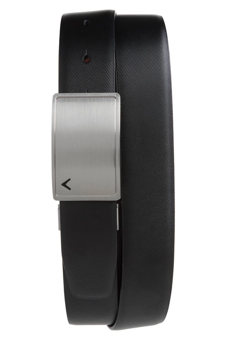 Calloway Plaque Leather Belt, Main, color, BLACK