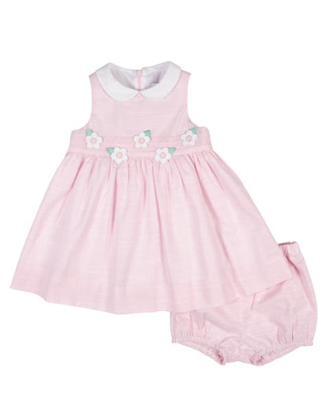 Linen-Look Dress & Bloomer With Flowers (Baby)