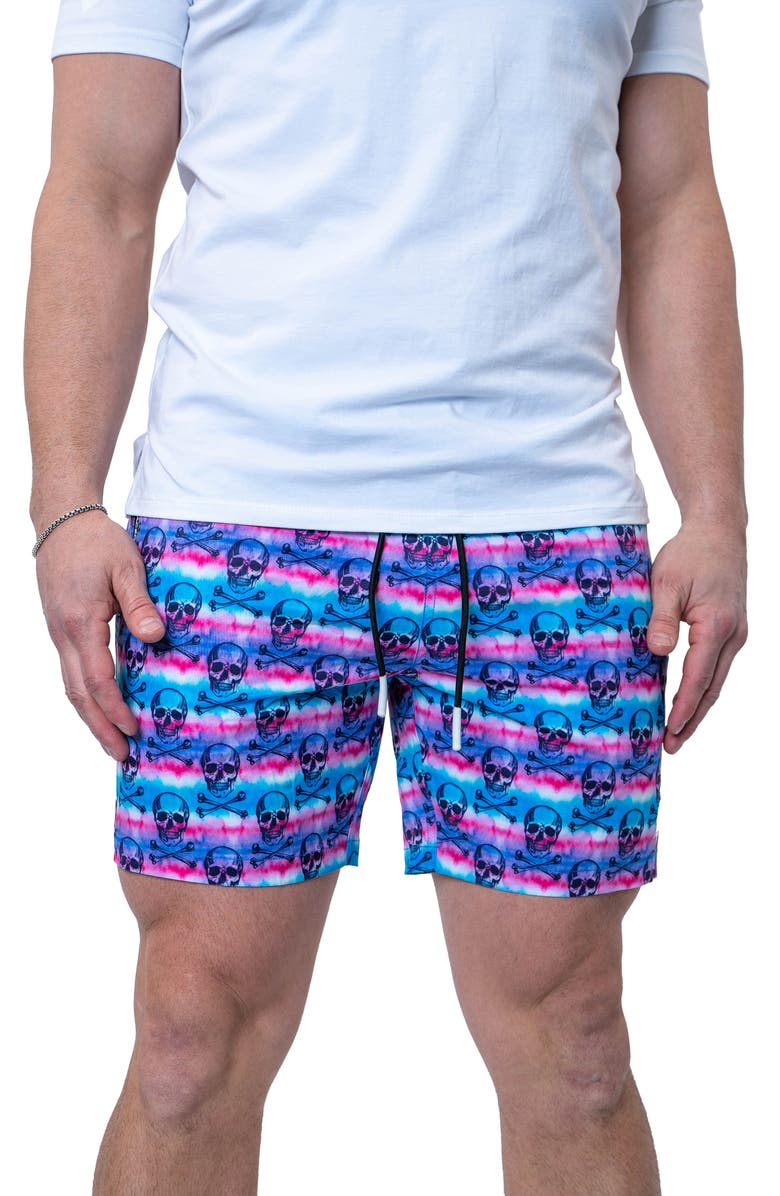 Maceoo Swim Lion Tie Dye Skull Swim Trunks, Main, color,