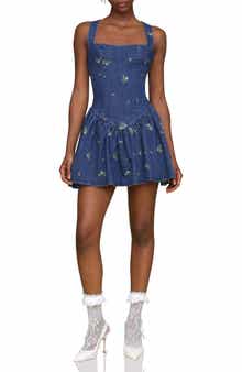 Avec Les Filles Embroidered Denim Romper