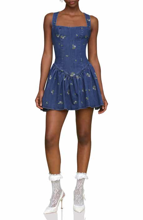 Avec Les Filles Embroidered Denim Romper