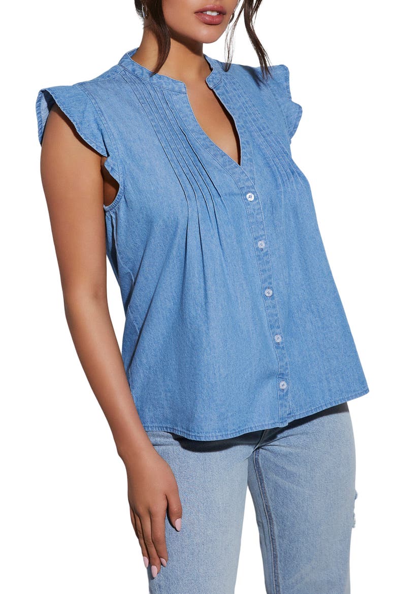 Ajay Short Sleeve Denim Button-Up Shirt, Alternate, color, LIGHT WASH