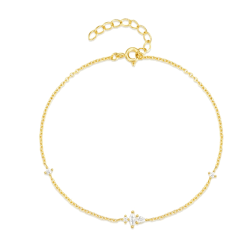 Hollywood Sensation Lunar Bliss Dainty Cable Chain Bracelet With Marquise, Pear, And Round Cut Cubic In Gold
