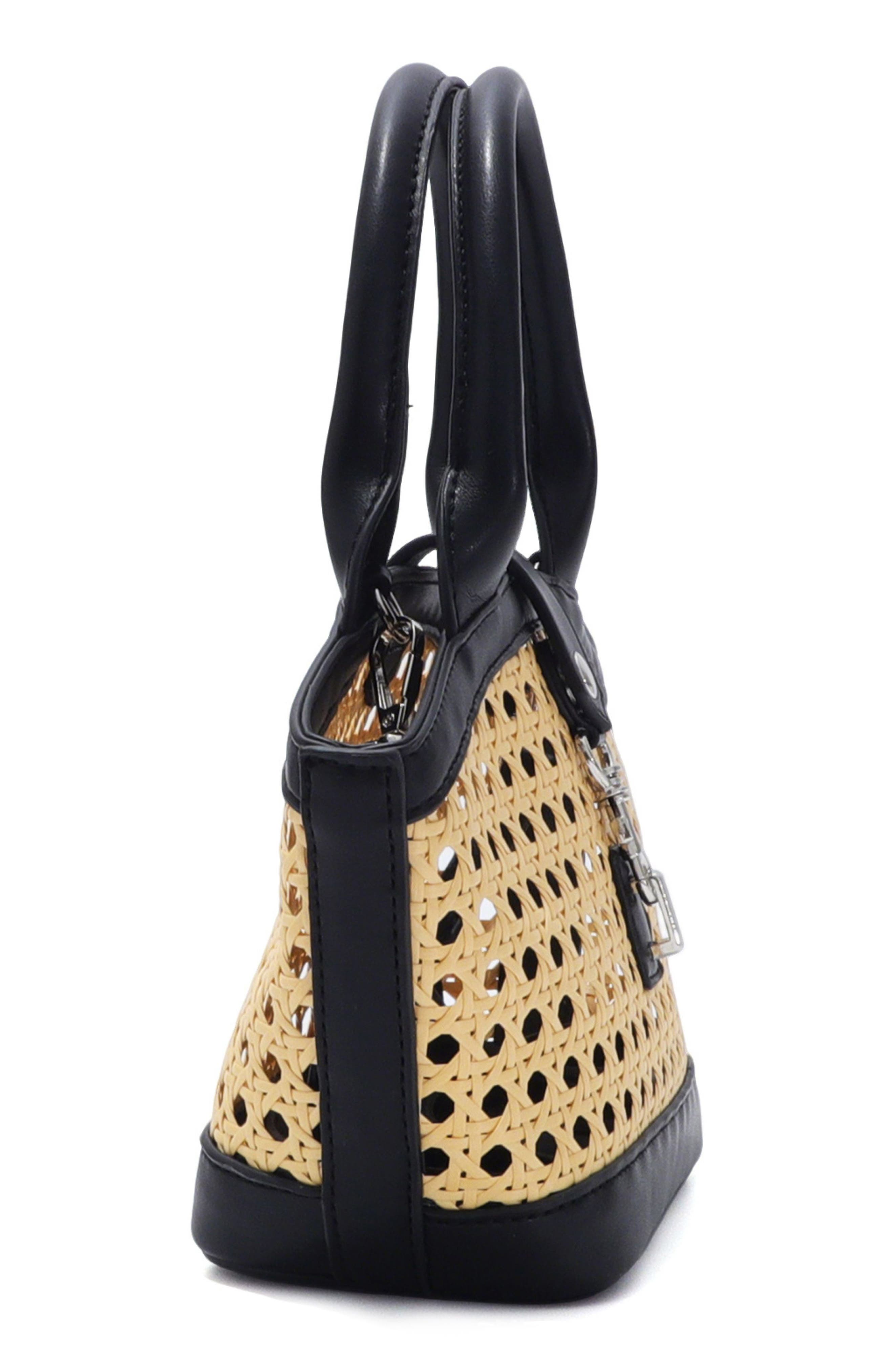 Kane Rattan Shoulder Bag, Alternate, color, BLACK/ TAN