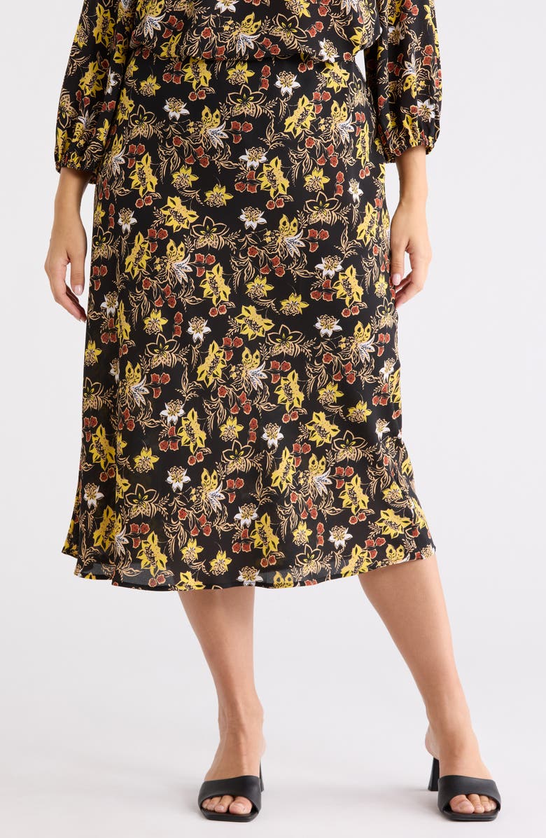 Renee C Floral Midi Skirt, Main, color, Black