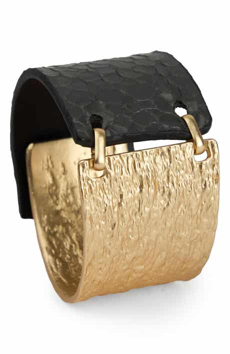 SAACHI Textured Link Faux Leather Cuff Bracelet