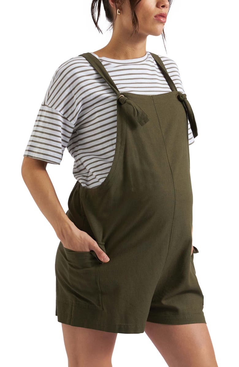 Ripe Maternity Terry Linen Playsuit, Alternate, color, Olive