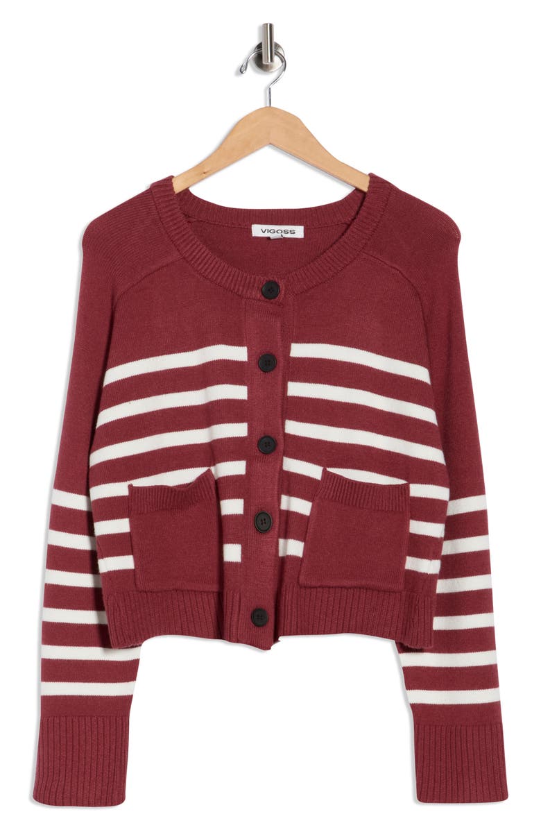 Vigoss Stripe Pocket Cardigan, Alternate, color, Oxblood