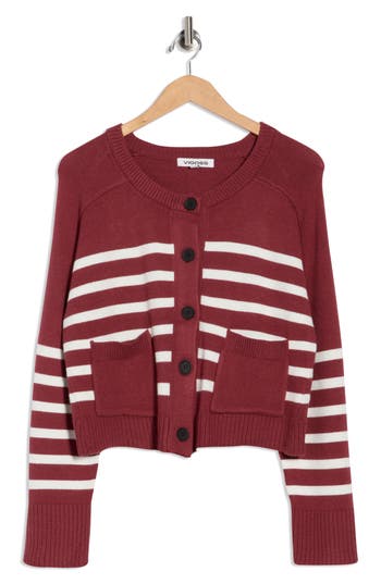 Vigoss Stripe Pocket Cardigan In Burgundy