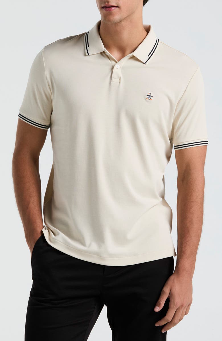 Original Penguin Slim Fit Tipped Logo Embroidered Organic Cotton Interlock Polo, Main, color, Birch