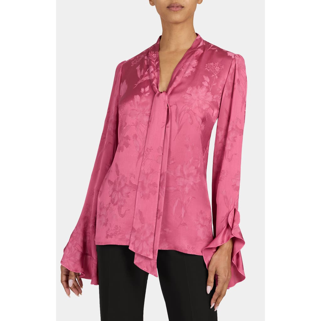 Santorelli Sienna Long Sleeve Blouse With Neck Tie In Multi