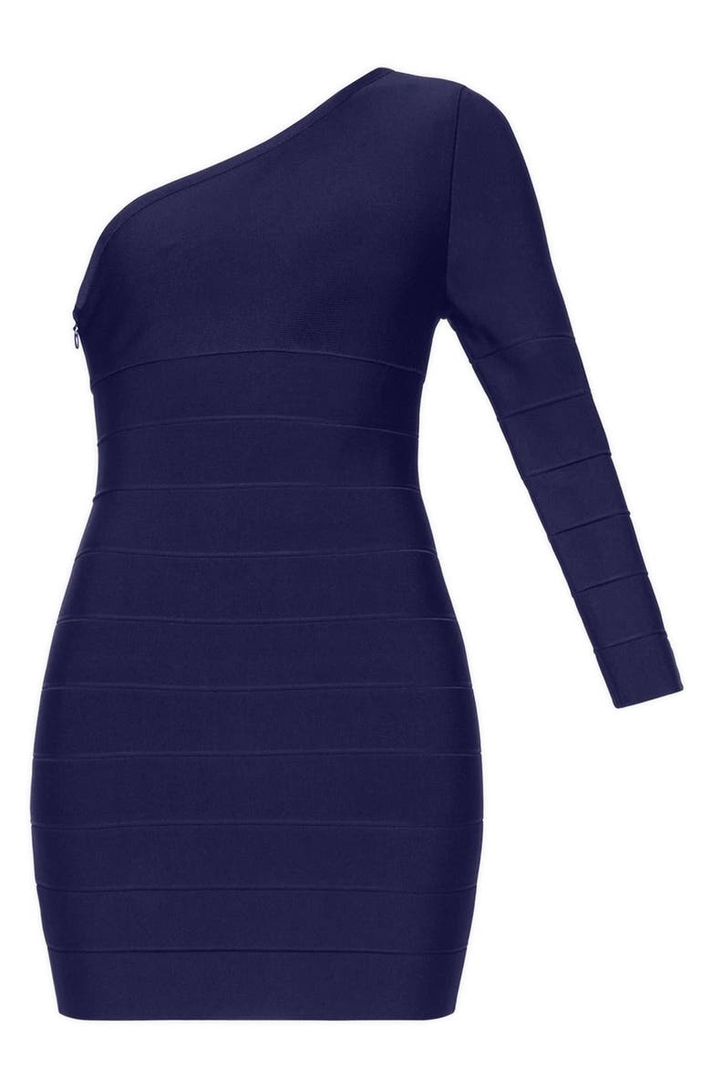 Herve Leger One-Shoulder Long Sleeve Bandage Minidress, Alternate, color, Classic Blue