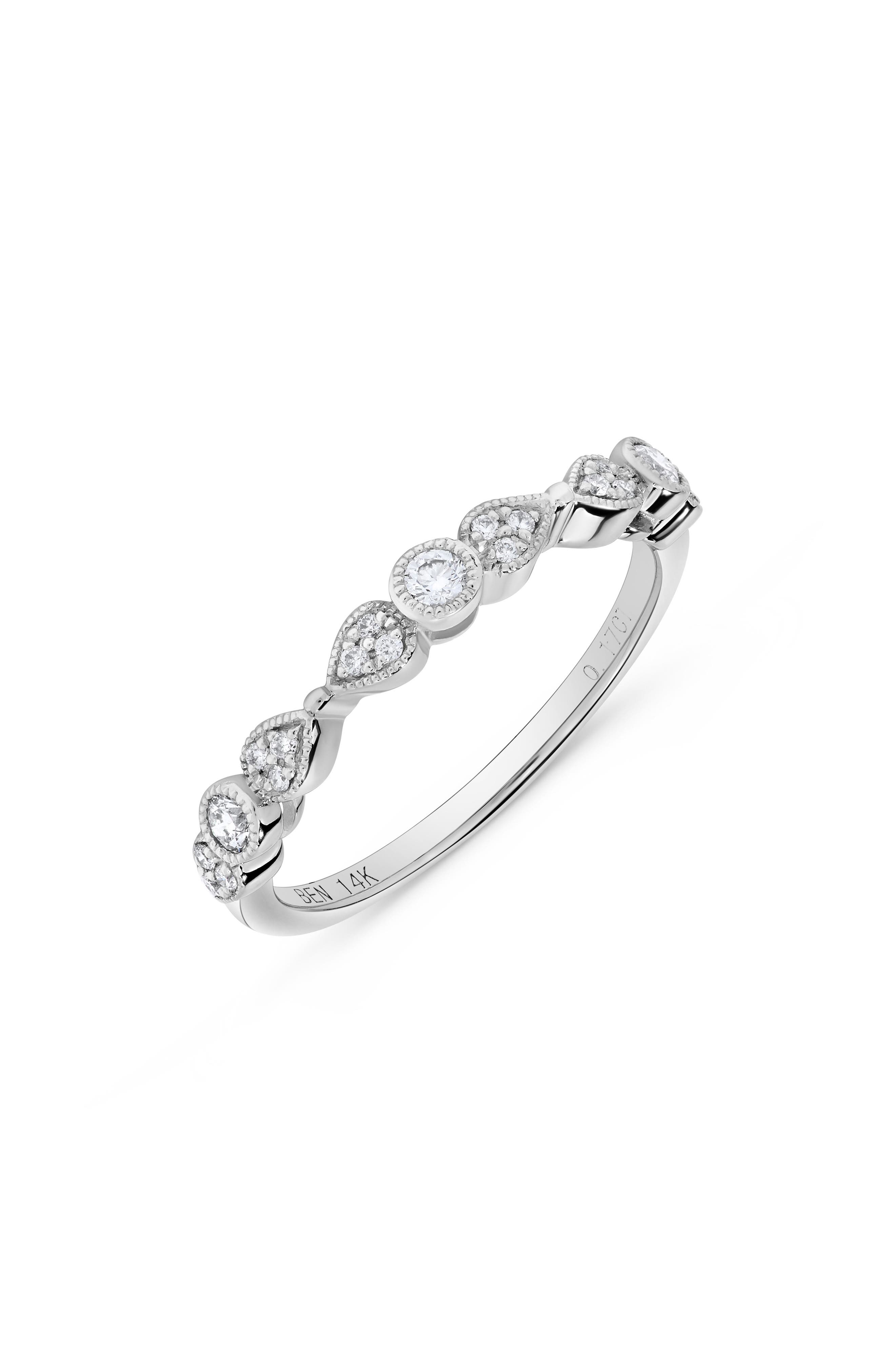 H.J. Namdar 14K White Gold Diamond Milgrain Stackable Ring