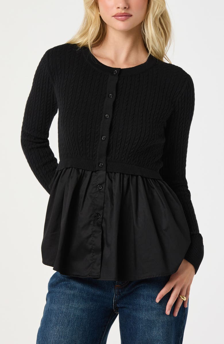 ASTR the Label Mixed Media Peplum Top, Alternate, color, Black