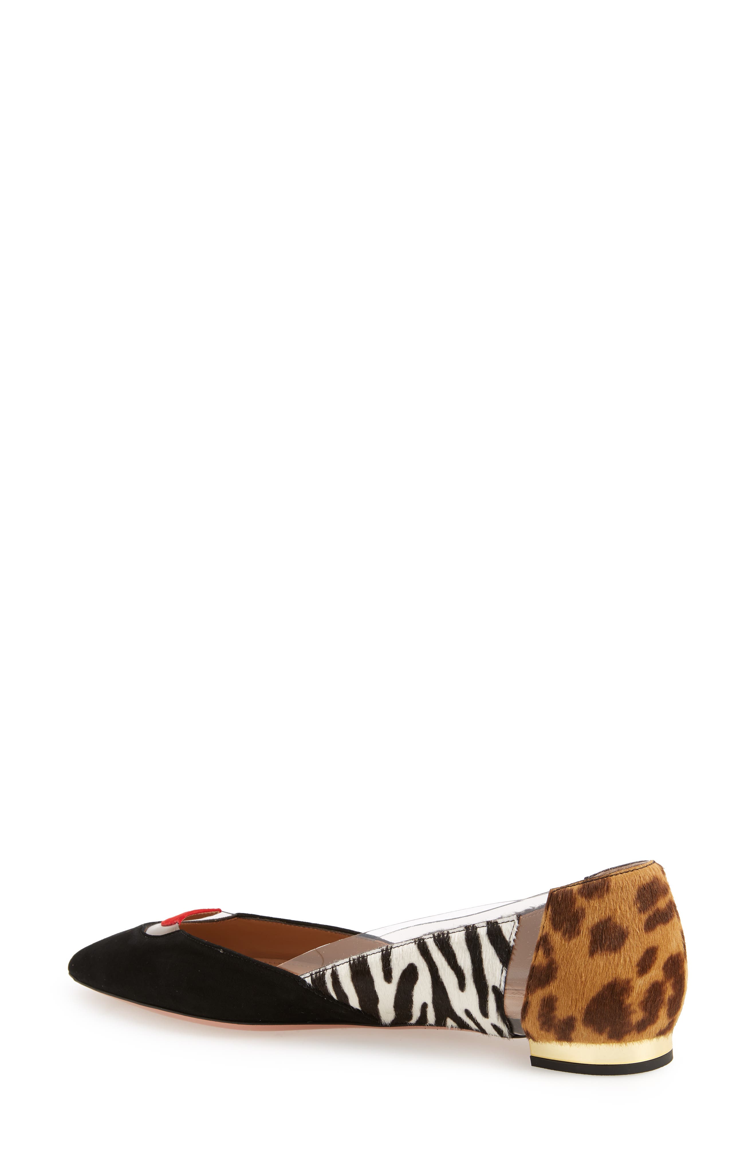 Aquazzura Fearless Animal Print Ballet Flat with Genuine Calf Hair Trim, Alternate, color, 
