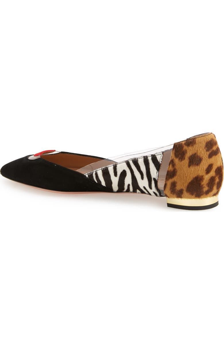 Aquazzura Fearless Animal Print Ballet Flat with Genuine Calf Hair Trim, Alternate, color,