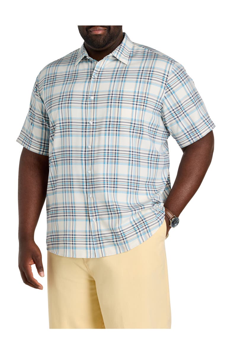 Harbor Bay by DXL Big & Tall Microfiber Small Plaid Sport Shirt V3, Main, color, Tan