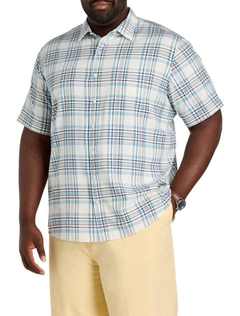 Big & Tall Microfiber Small Plaid Sport Shirt V3