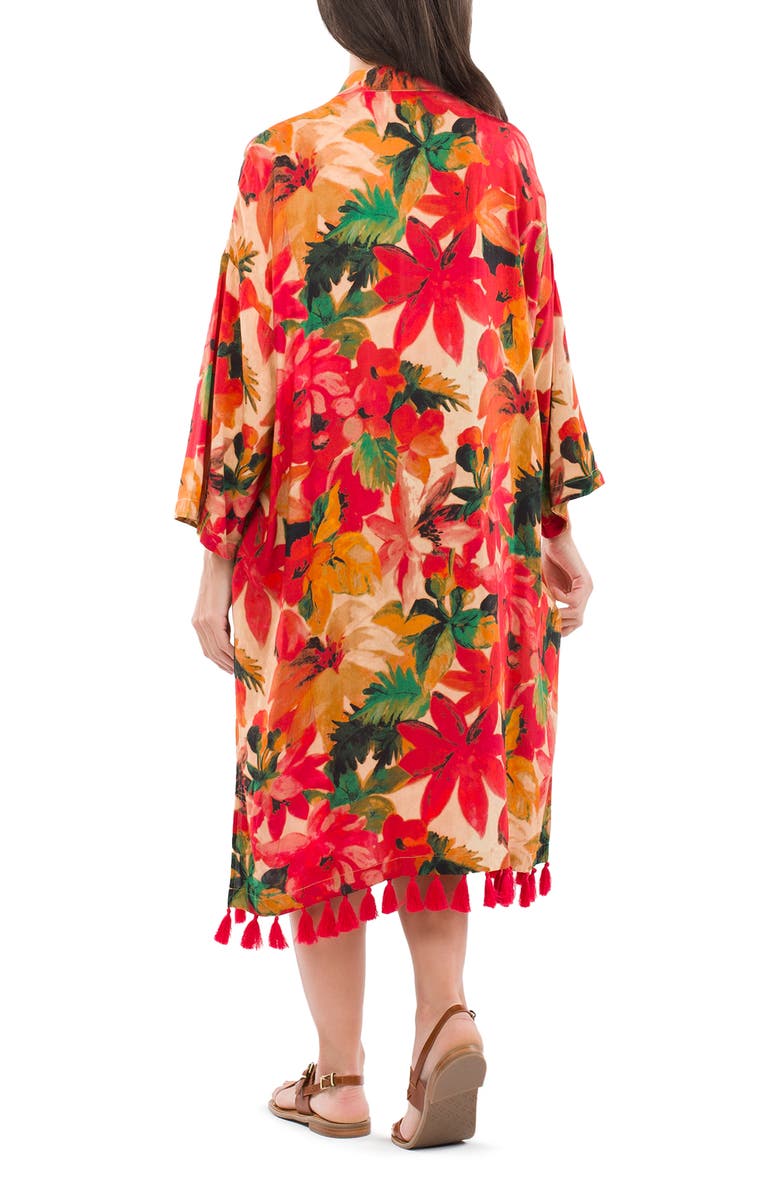 Patricia Nash Floral Tassel Trim Ruana, Alternate, color, Print