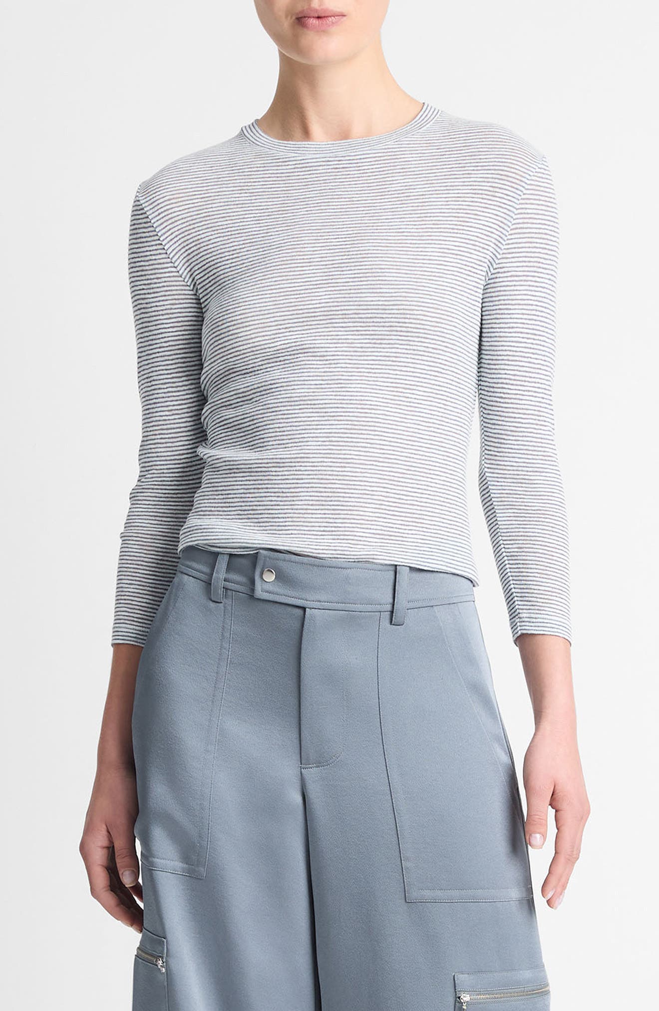 Vince Microstripe Three-Quarter Sleeve T-Shirt