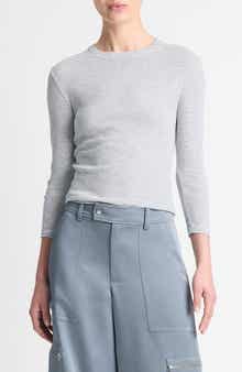 Vince Microstripe Three-Quarter Sleeve T-Shirt