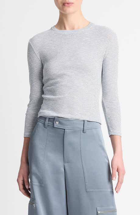 Vince Microstripe Three-Quarter Sleeve T-Shirt