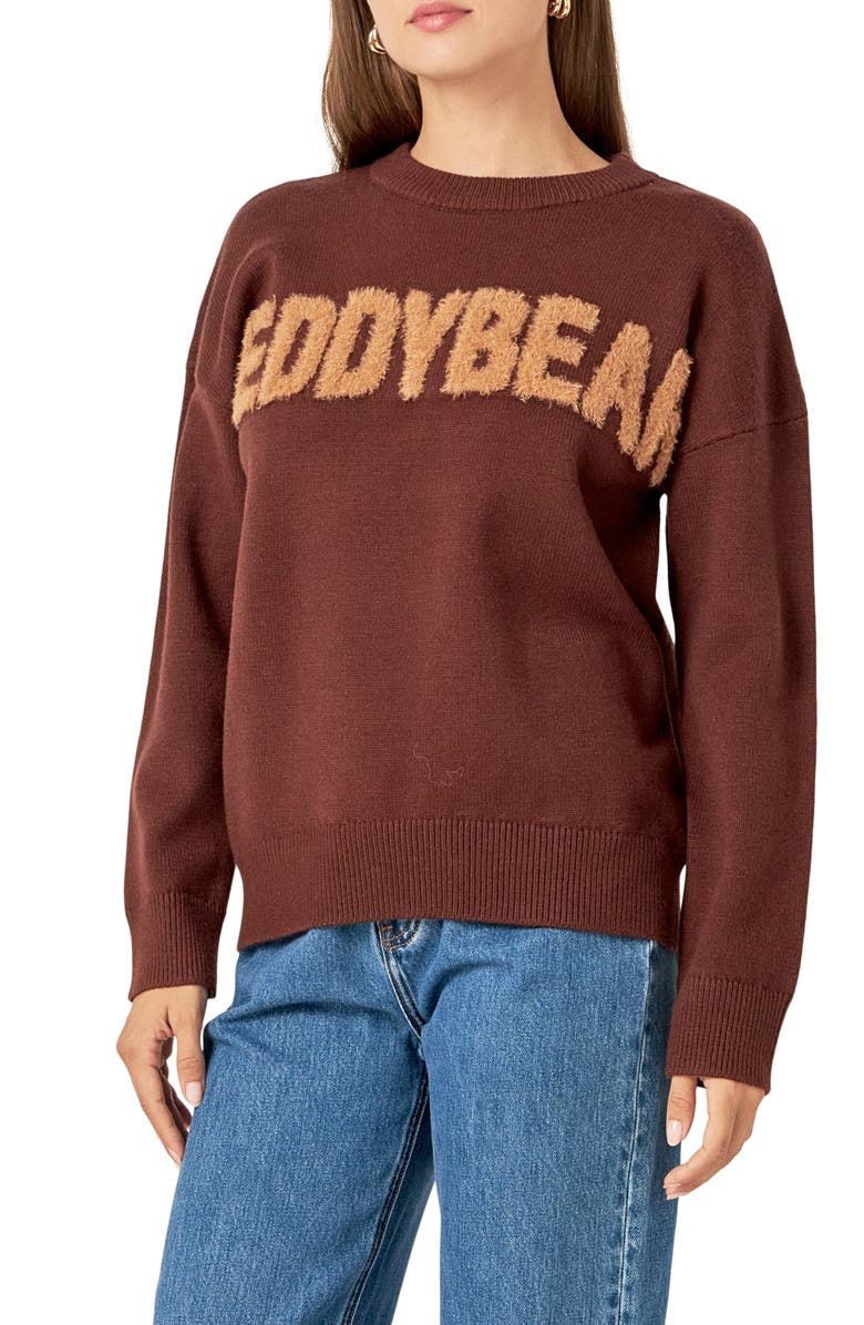 English Factory Teddy Bear Sweater, Alternate, color, Brown