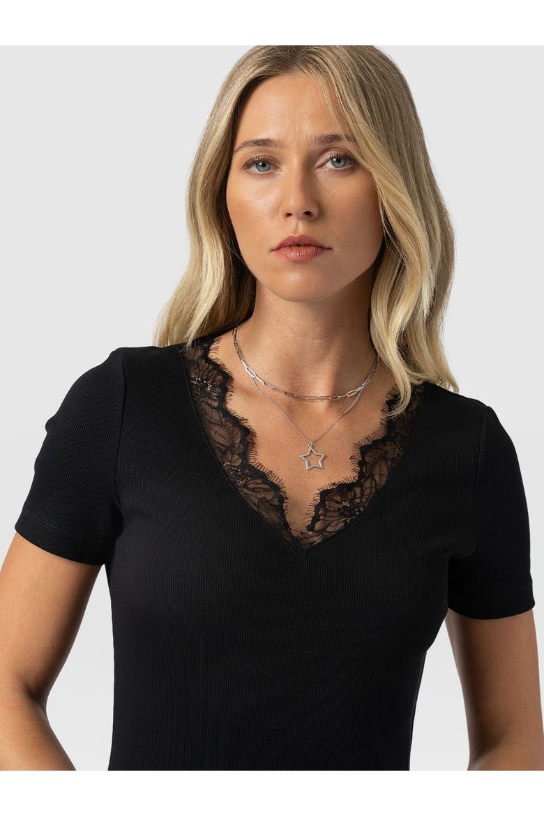 Andie V-Neck Dress, Alternate, color, Black Lace