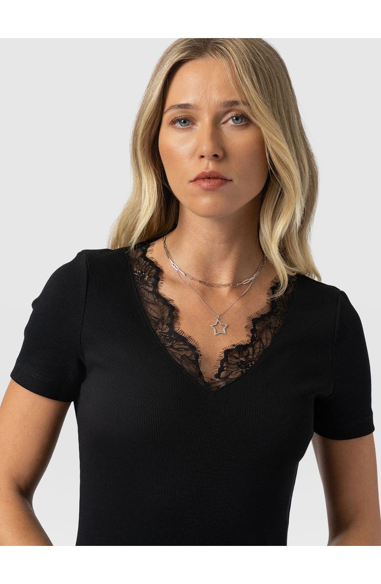 Saint + Sofia Andie V-Neck Dress, Alternate, color, Black Lace
