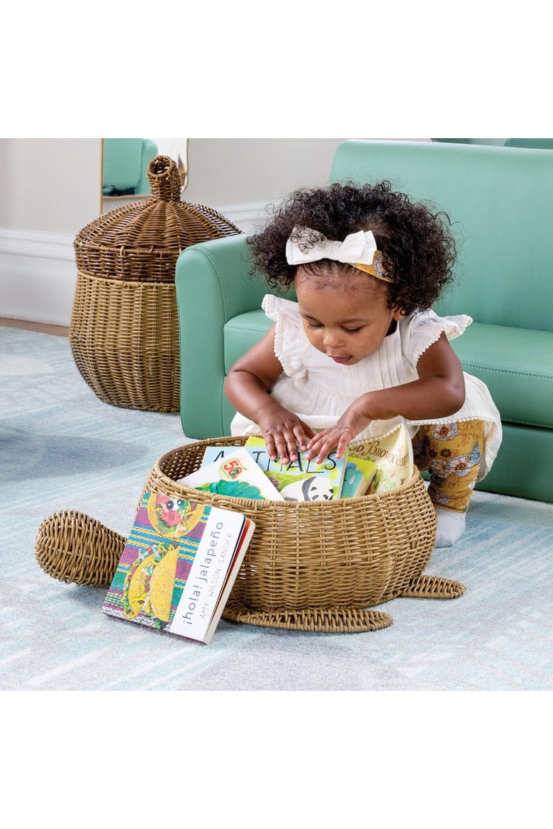 Turtle Washable Wicker Floor Basket, Alternate, color, Brown